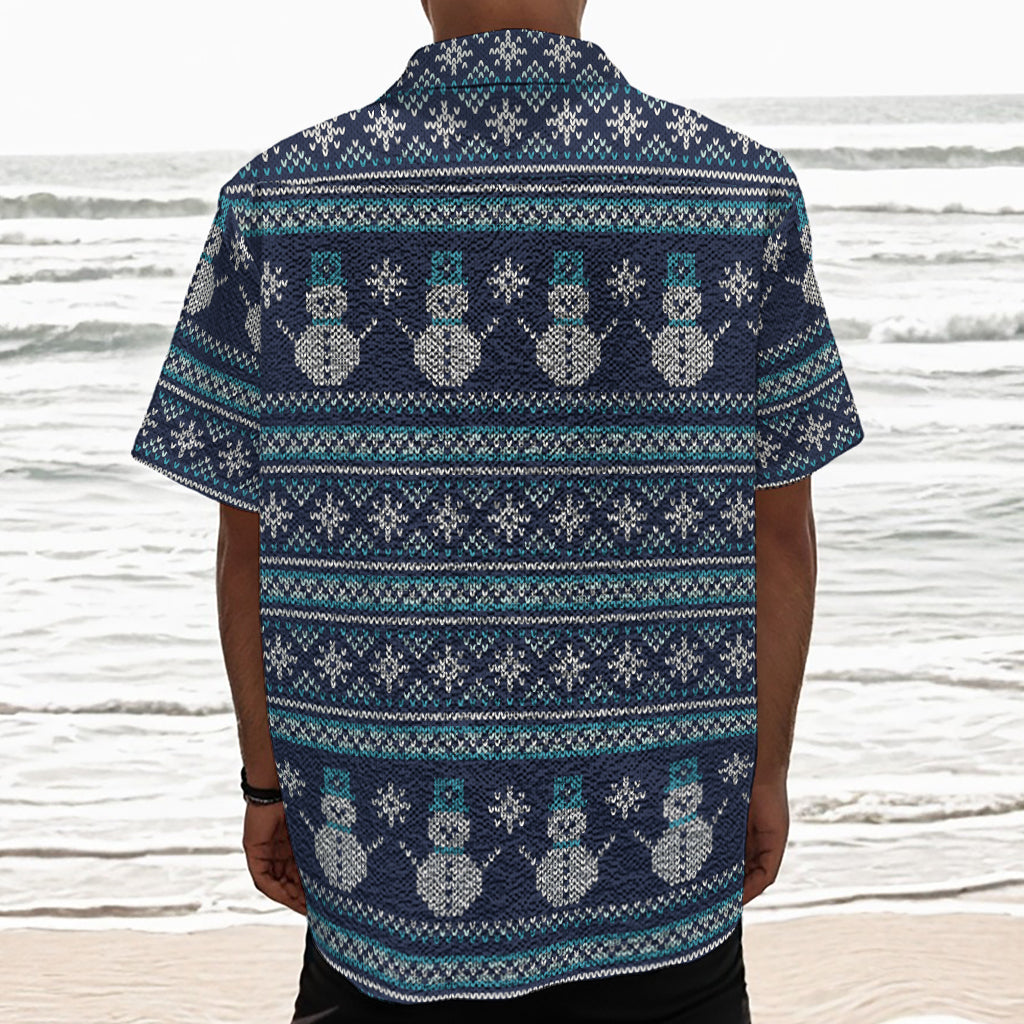 Christmas Snowman Knitted Pattern Print Textured Short Sleeve Shirt
