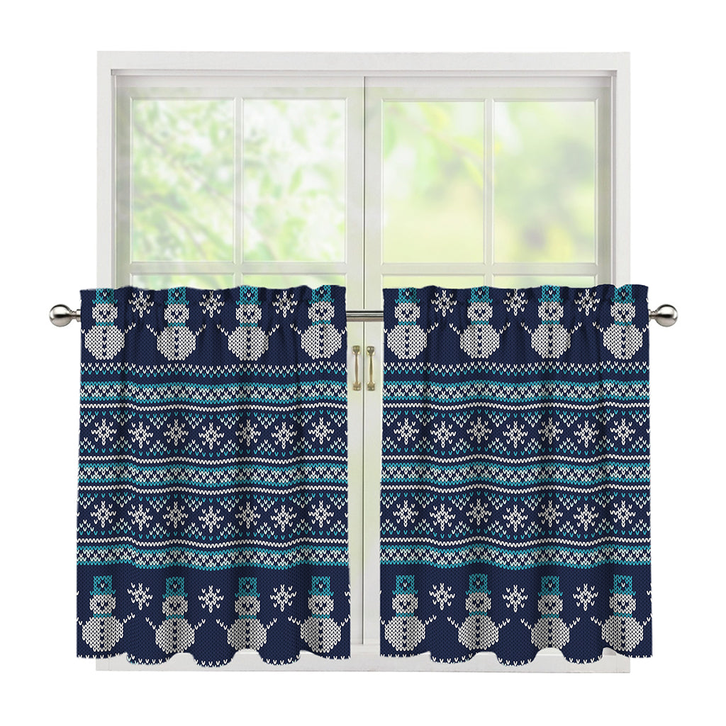 Christmas Snowman Knitted Pattern Print Tier Curtains