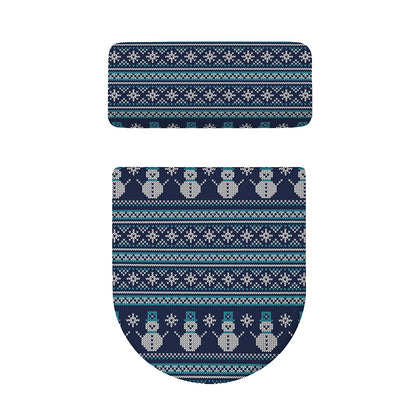 Christmas Snowman Knitted Pattern Print Toilet Lid And Tank Cover Set