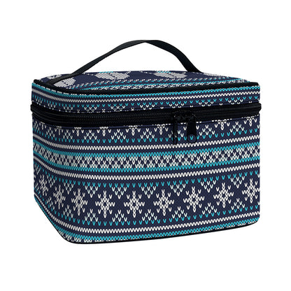 Christmas Snowman Knitted Pattern Print Travel Makeup Bag