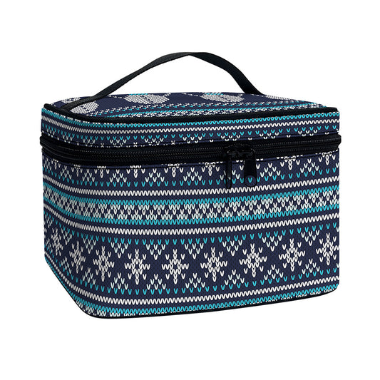 Christmas Snowman Knitted Pattern Print Travel Makeup Bag