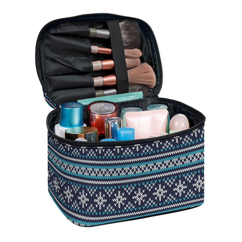 Christmas Snowman Knitted Pattern Print Travel Makeup Bag