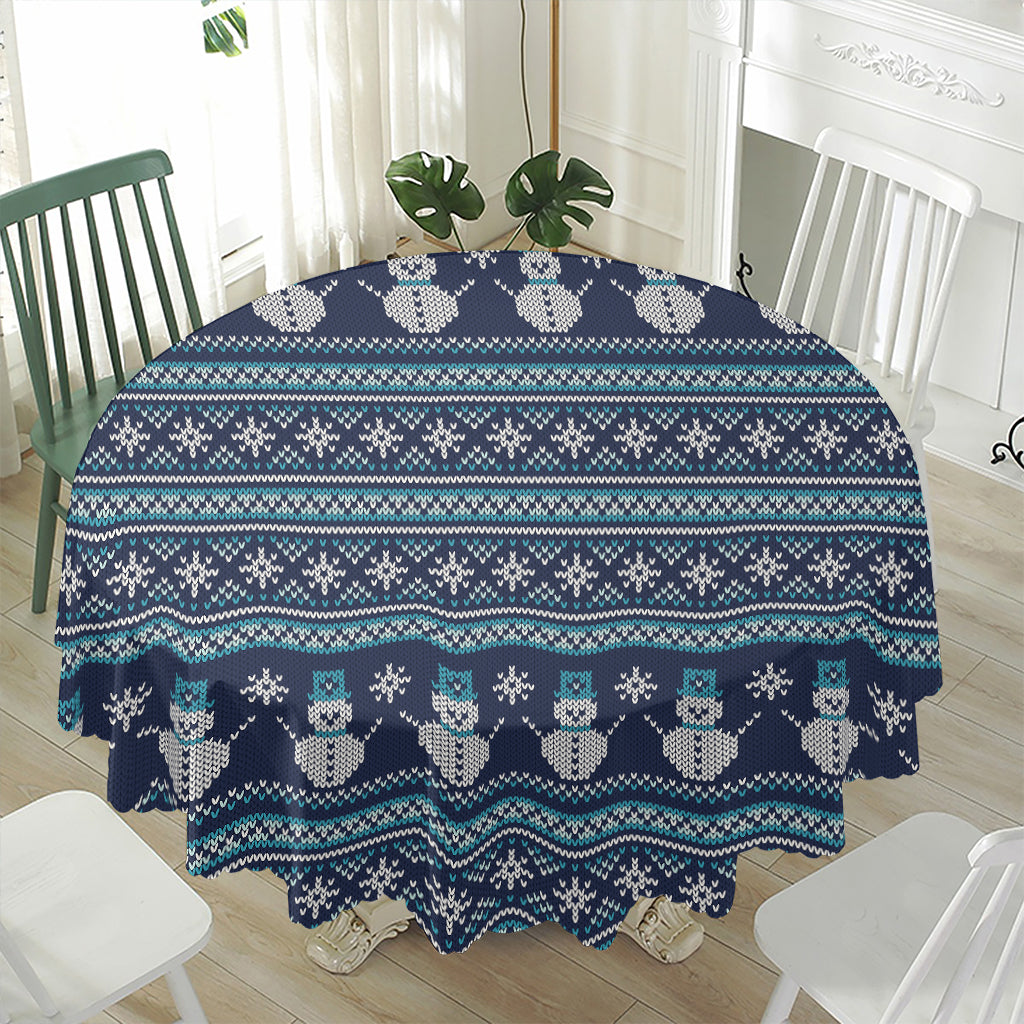 Christmas Snowman Knitted Pattern Print Waterproof Round Tablecloth