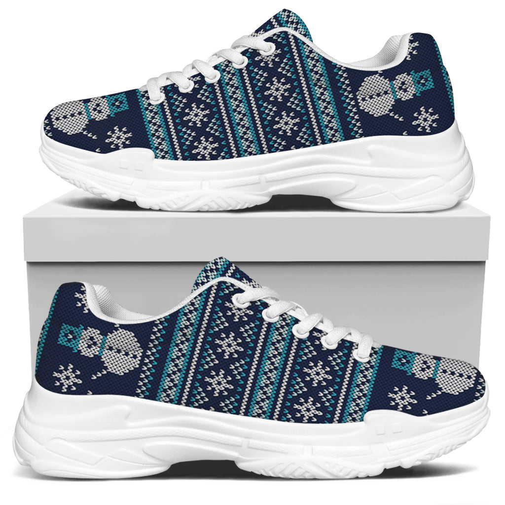 Christmas Snowman Knitted Pattern Print White Chunky Shoes