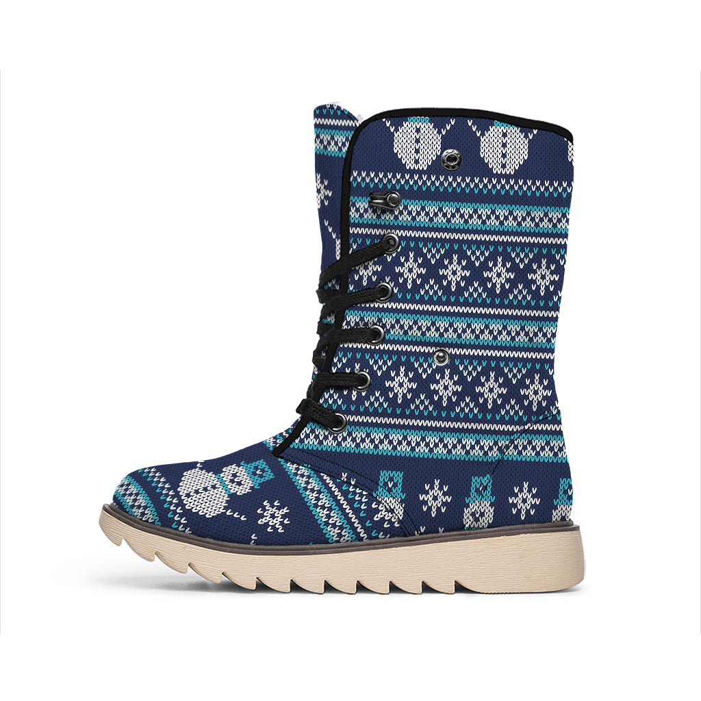 Christmas Snowman Knitted Pattern Print Winter Boots