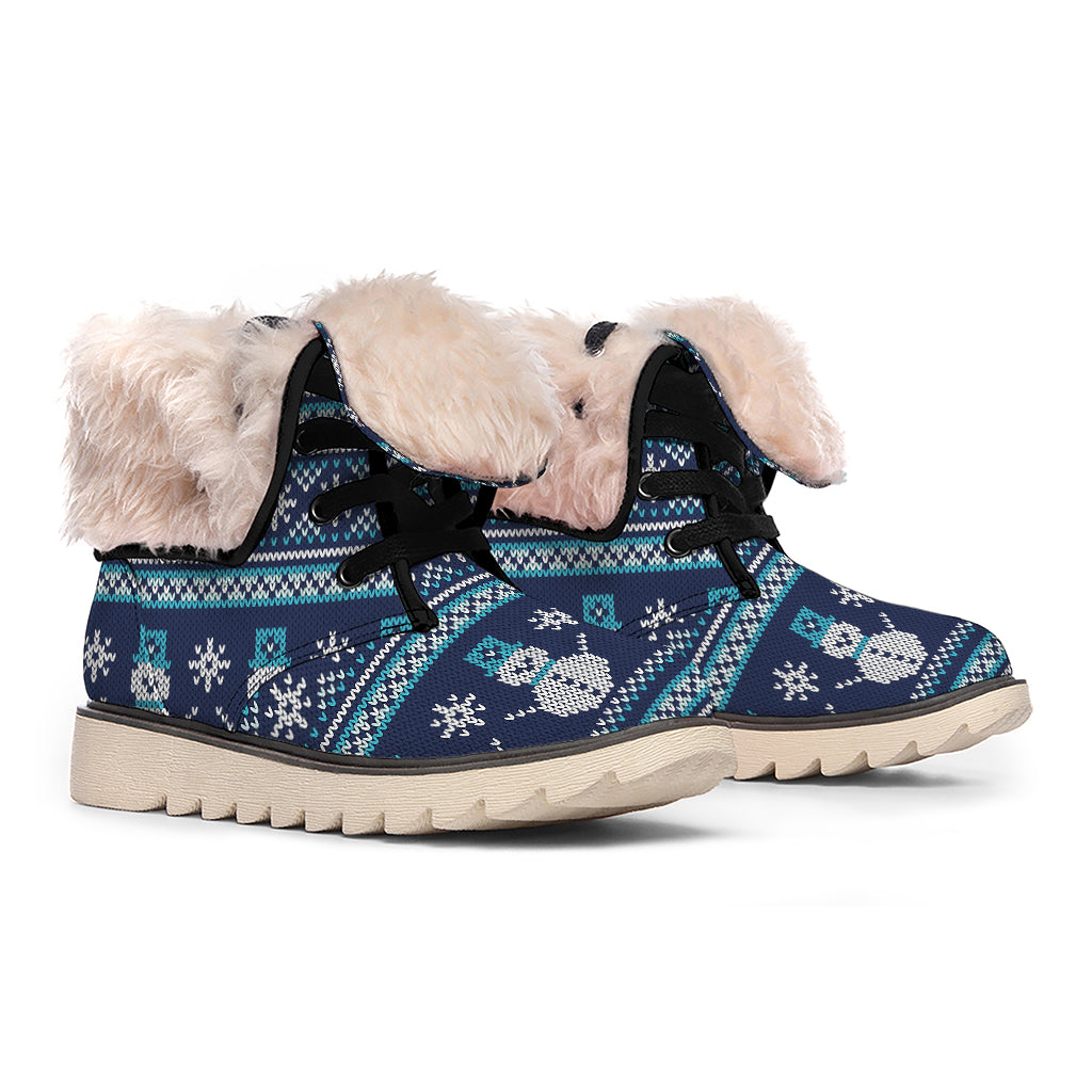 Christmas Snowman Knitted Pattern Print Winter Boots