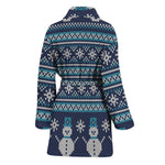 Christmas Snowman Knitted Pattern Print Women's Bathrobe