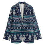 Christmas Snowman Knitted Pattern Print Women's Blazer