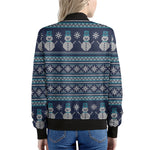 Christmas Snowman Knitted Pattern Print Women's Bomber Jacket