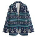 Christmas Snowman Knitted Pattern Print Women's Cotton Blazer