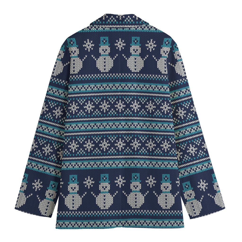 Christmas Snowman Knitted Pattern Print Women's Cotton Blazer