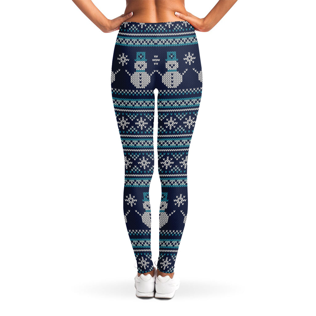 Christmas Snowman Knitted Pattern Print Women's Leggings