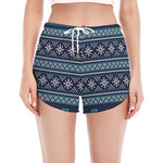 Christmas Snowman Knitted Pattern Print Women's Split Running Shorts