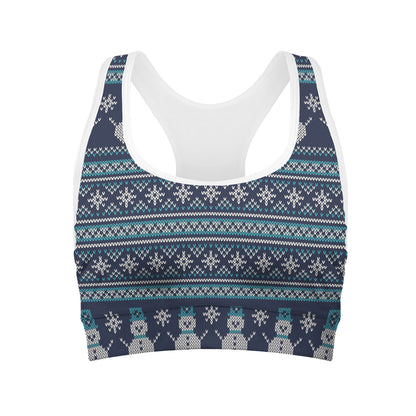 Christmas Snowman Knitted Pattern Print Women's Sports Bra