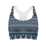 Christmas Snowman Knitted Pattern Print Women's Sports Bra