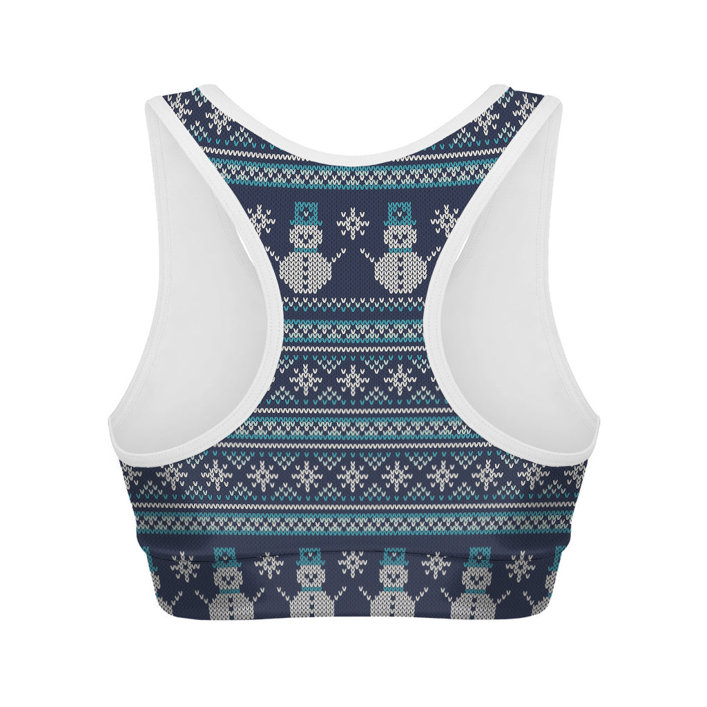 Christmas Snowman Knitted Pattern Print Women's Sports Bra