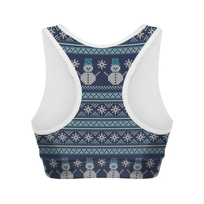 Christmas Snowman Knitted Pattern Print Women's Sports Bra