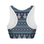 Christmas Snowman Knitted Pattern Print Women's Sports Bra
