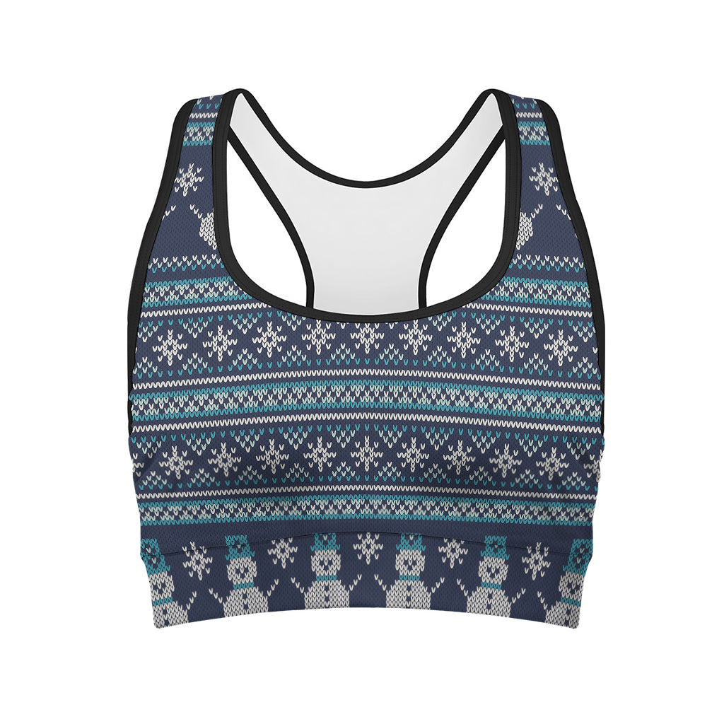 Christmas Snowman Knitted Pattern Print Women's Sports Bra