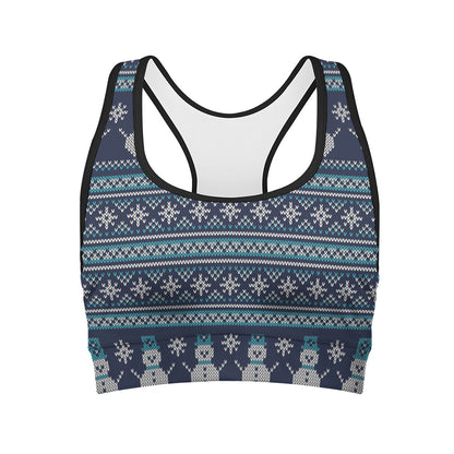 Christmas Snowman Knitted Pattern Print Women's Sports Bra