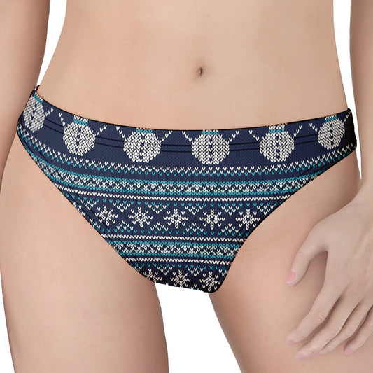 Christmas Snowman Knitted Pattern Print Women's Thong