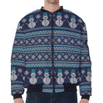 Christmas Snowman Knitted Pattern Print Zip Sleeve Bomber Jacket