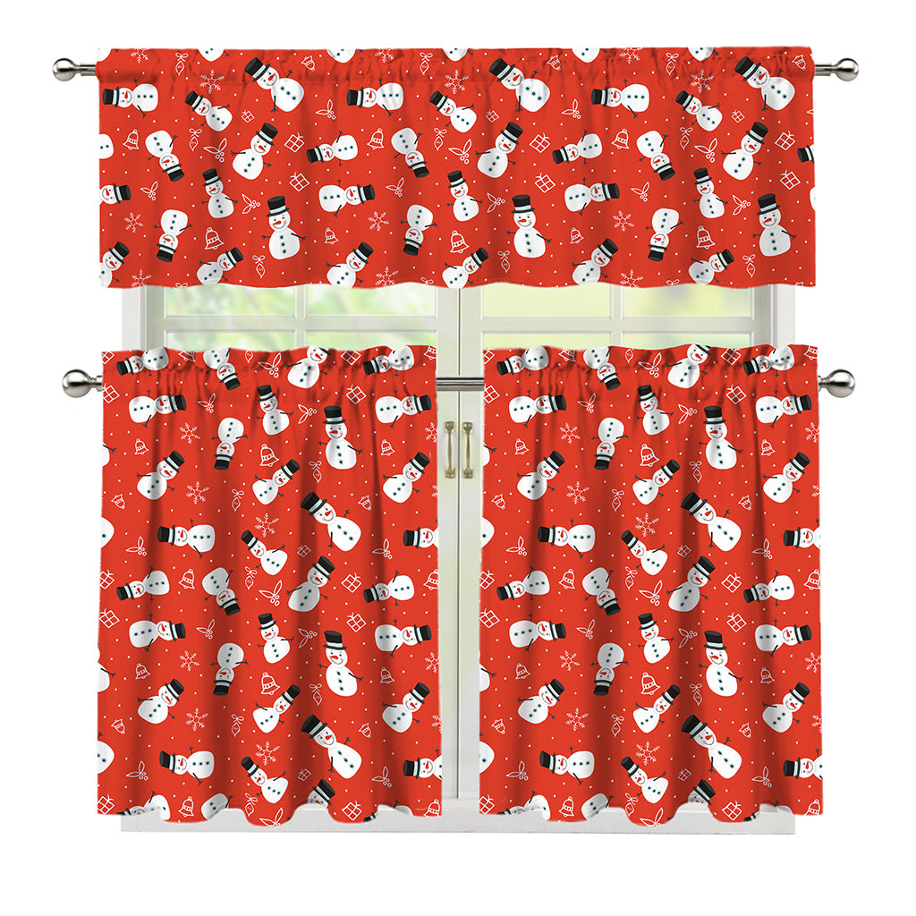 Christmas Snowman Pattern Print 3 Piece Kitchen Curtains