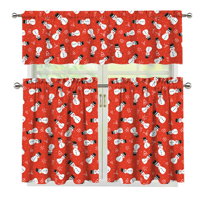 Christmas Snowman Pattern Print 3 Piece Kitchen Curtains