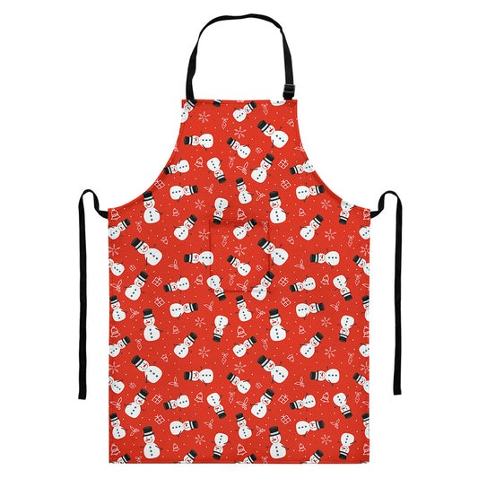 Christmas Snowman Pattern Print Bib Apron With Pocket