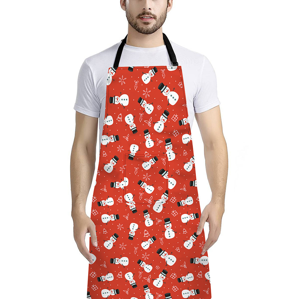 Christmas Snowman Pattern Print Bib Apron With Pocket
