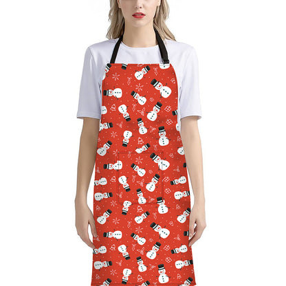 Christmas Snowman Pattern Print Bib Apron With Pocket
