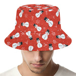Christmas Snowman Pattern Print Bucket Hat