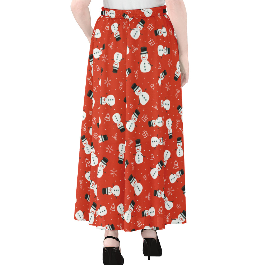 Christmas Snowman Pattern Print Chiffon Maxi Skirt