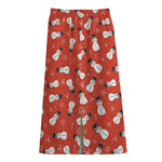 Christmas Snowman Pattern Print Cotton Front Slit Maxi Skirt