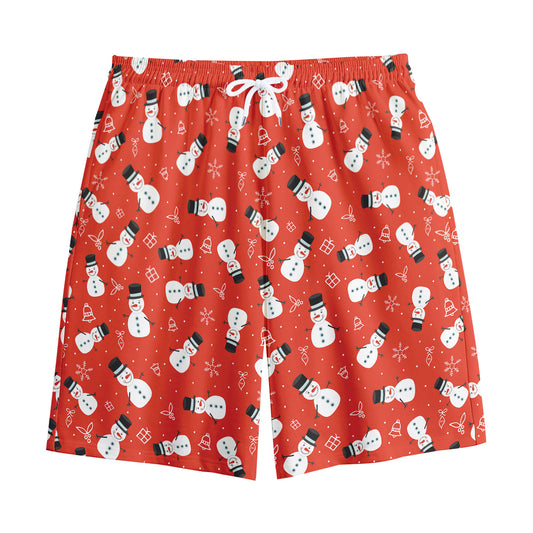 Christmas Snowman Pattern Print Cotton Shorts