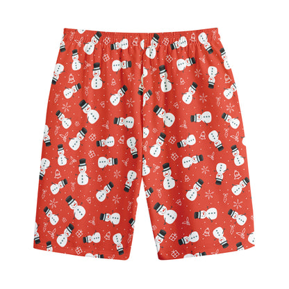 Christmas Snowman Pattern Print Cotton Shorts