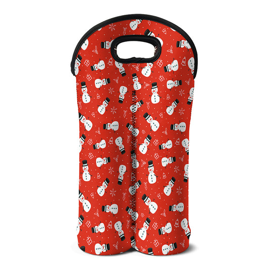 Christmas Snowman Pattern Print Double Neoprene Wine Tote
