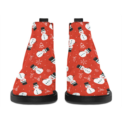 Christmas Snowman Pattern Print Flat Ankle Boots