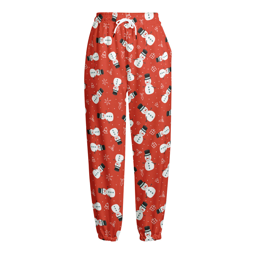Christmas Snowman Pattern Print Fleece Lined Knit Pants