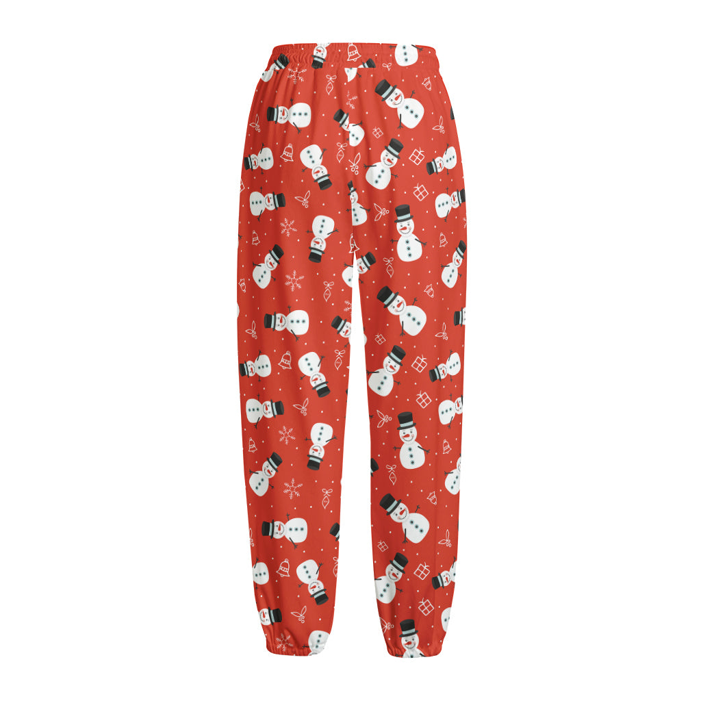 Christmas Snowman Pattern Print Fleece Lined Knit Pants