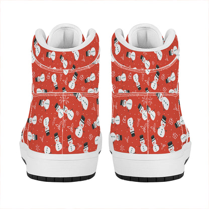 Christmas Snowman Pattern Print High Top Leather Sneakers