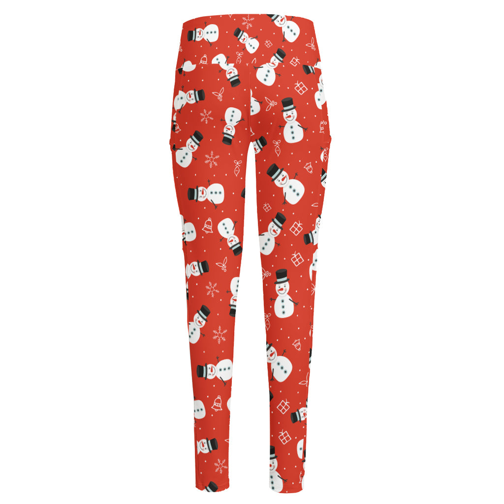 Christmas Snowman Pattern Print High-Waisted Pocket Leggings