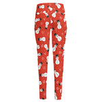 Christmas Snowman Pattern Print High-Waisted Pocket Leggings