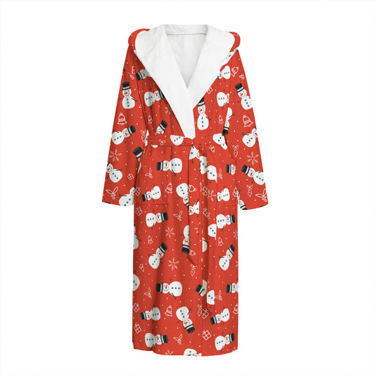 Christmas Snowman Pattern Print Hooded Bathrobe