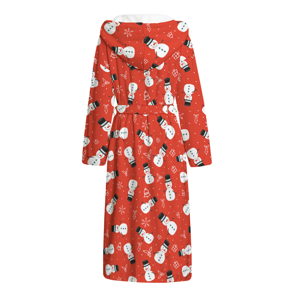 Christmas Snowman Pattern Print Hooded Bathrobe