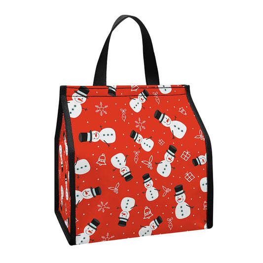 Christmas Snowman Pattern Print Insulated Lunch Tote