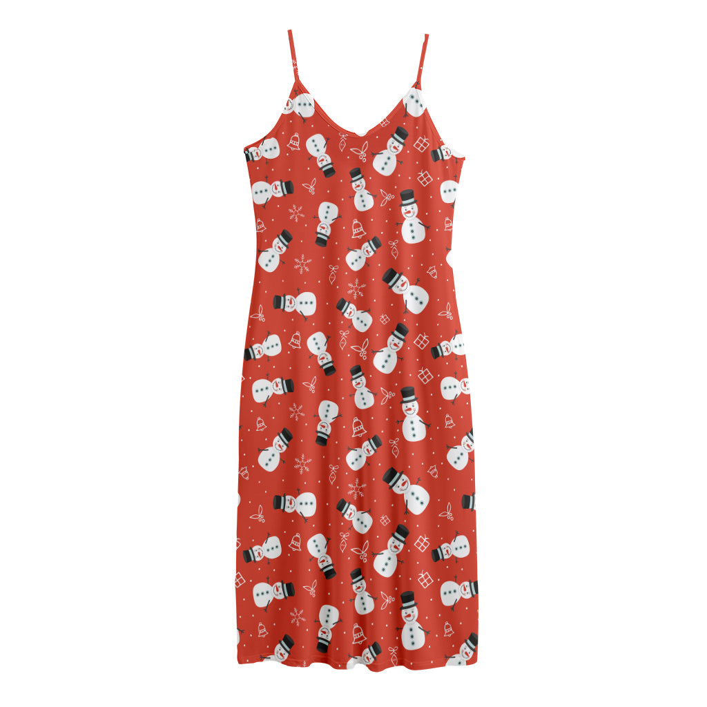 Christmas Snowman Pattern Print Jersey Midi Cami Dress