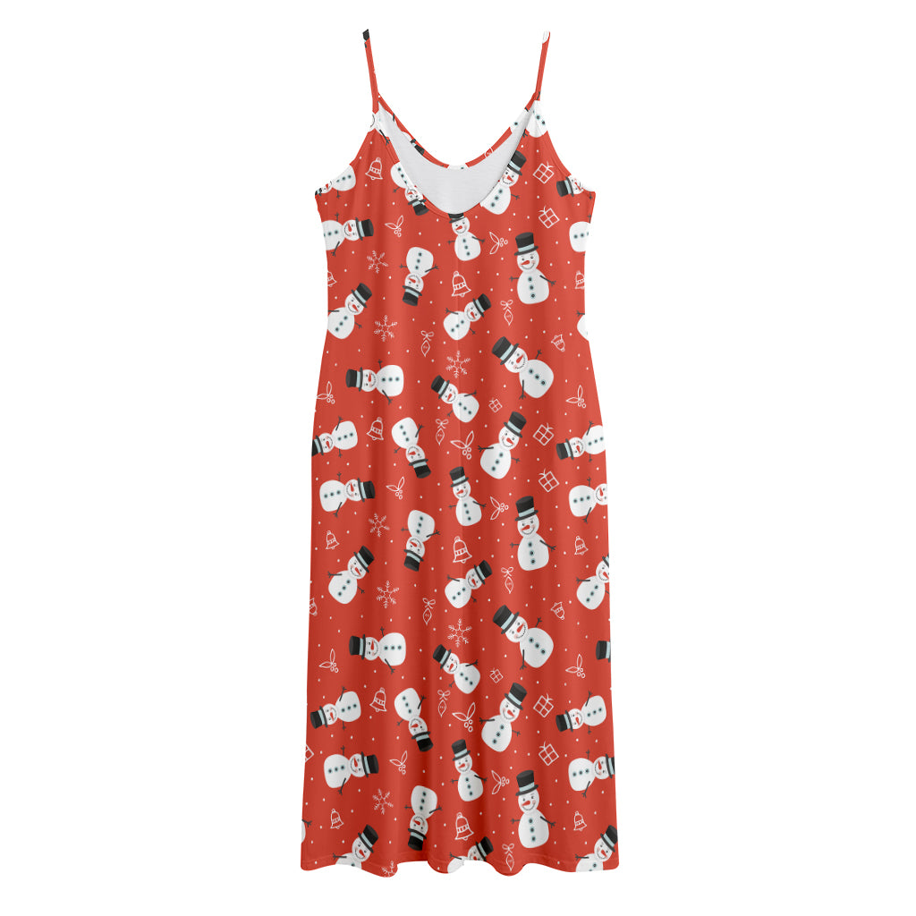 Christmas Snowman Pattern Print Jersey Midi Cami Dress
