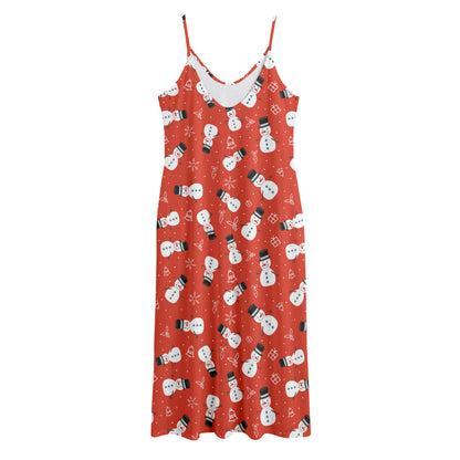 Christmas Snowman Pattern Print Jersey Midi Cami Dress
