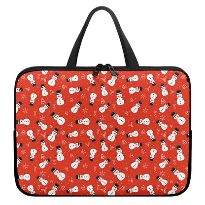 Christmas Snowman Pattern Print Laptop Sleeve With Handle